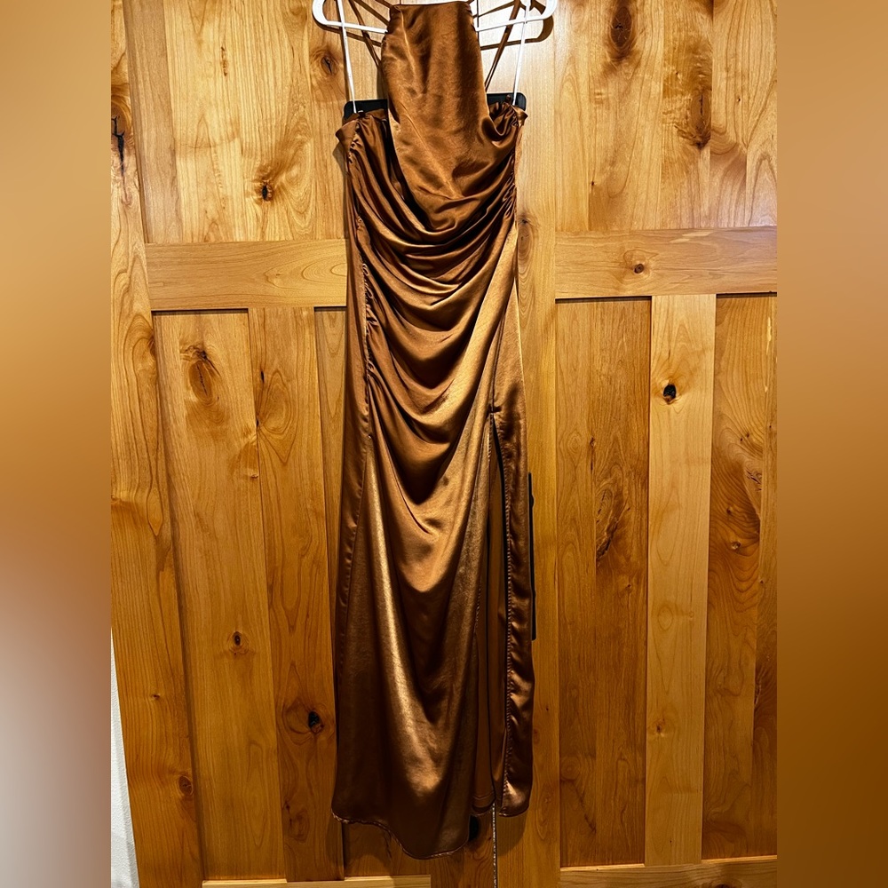 Bronze Satin Lulu’s Maxi Dress